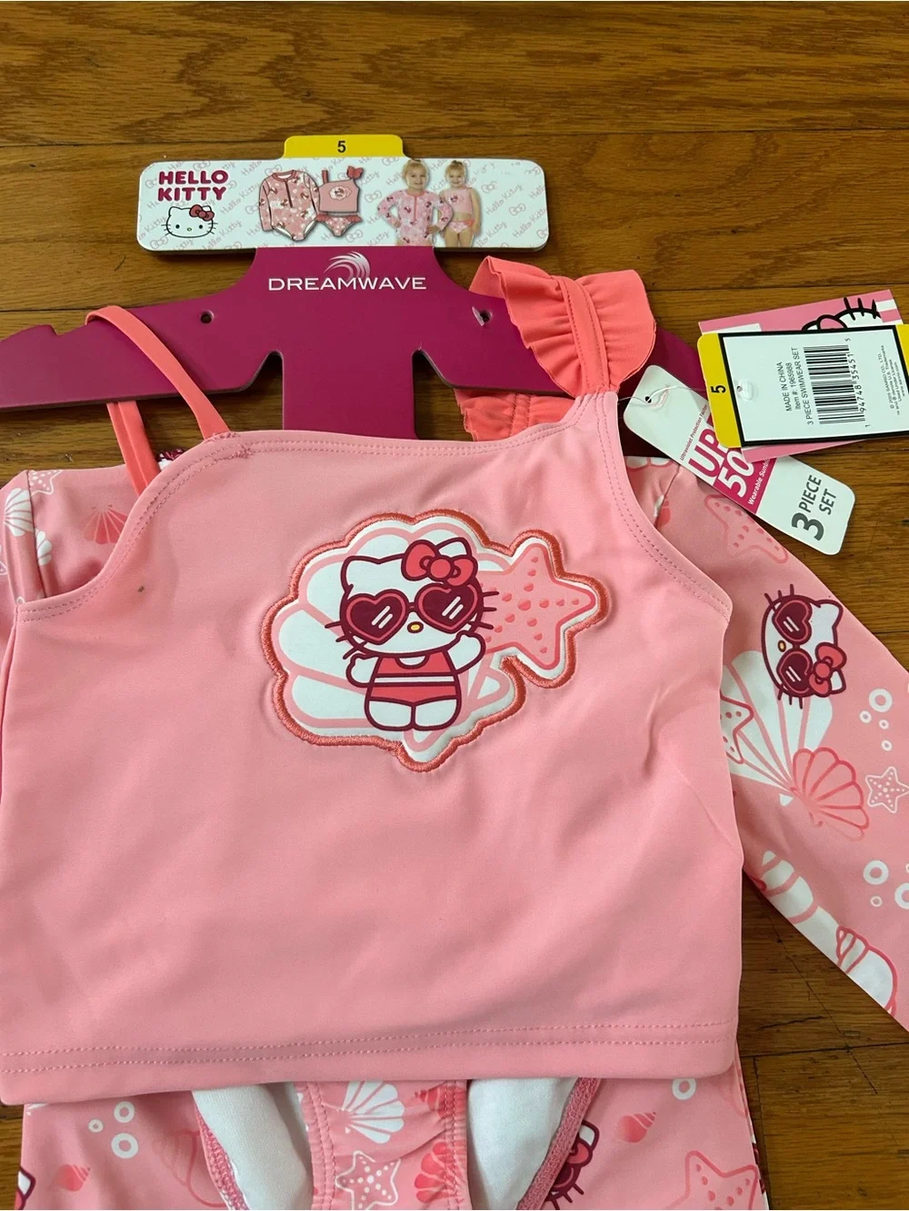 NWT Hello Kitty UPF 50+ girls 3pcs swimwear set size 5